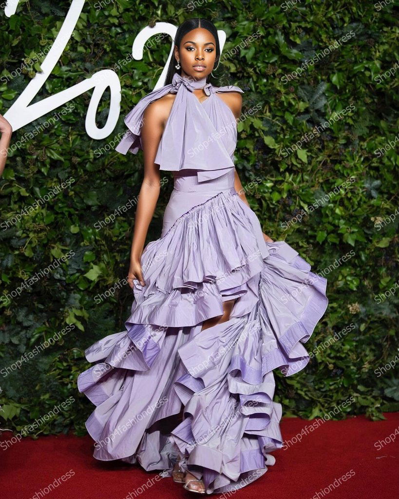 Fashion Satin Long Evening Dresses Lush Ruffles Tiered Formal Party Dress - ShopEbonyMonique