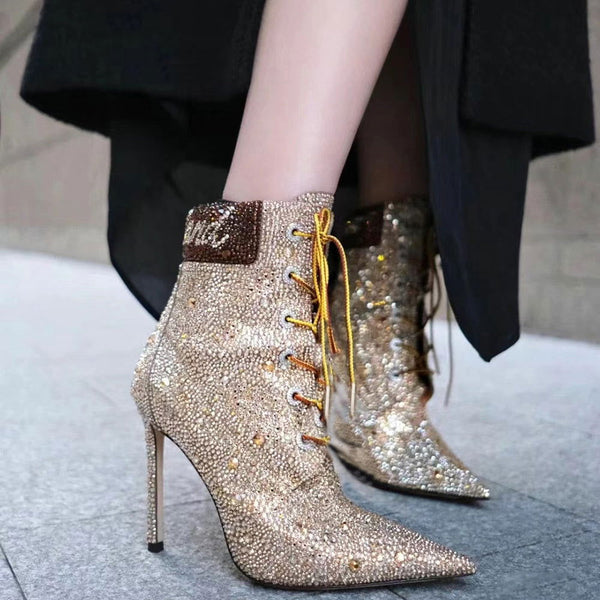 Flash Diamonds High-Heeled Short Boots - ShopEbonyMonique