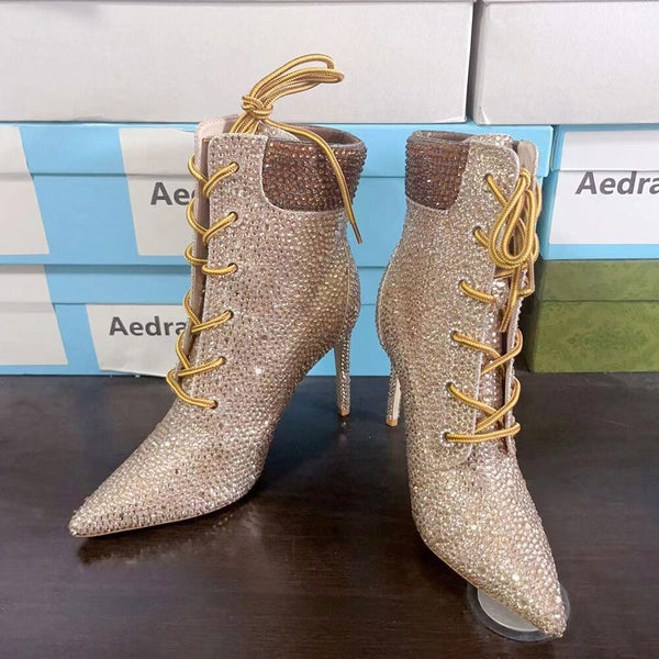 Flash Diamonds High-Heeled Short Boots - ShopEbonyMonique