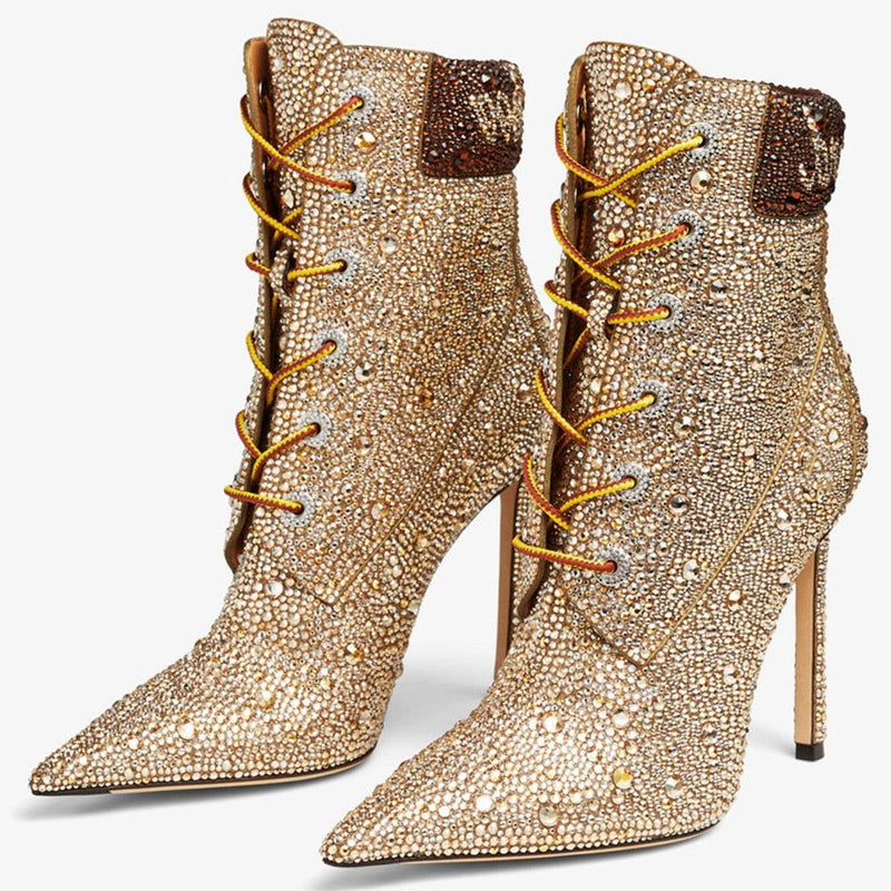 Flash Diamonds High-Heeled Short Boots - ShopEbonyMonique