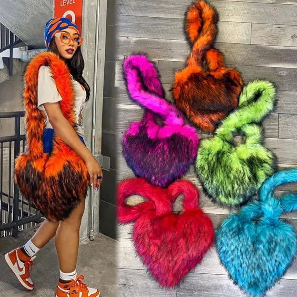 Fluffy Plush Winter Heart Handbags - ShopEbonyMonique
