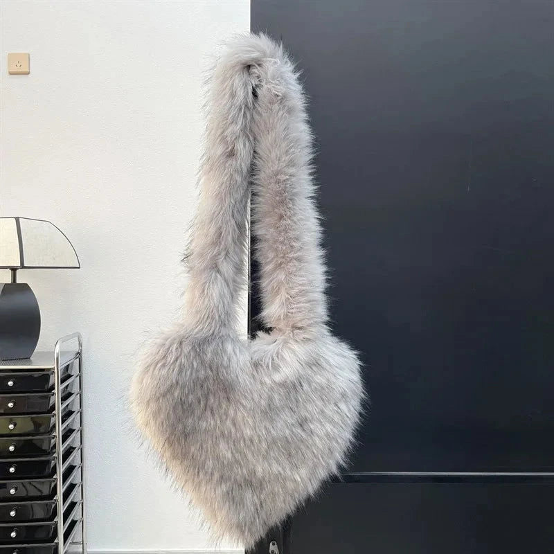 Fluffy Plush Winter Heart Handbags - ShopEbonyMonique