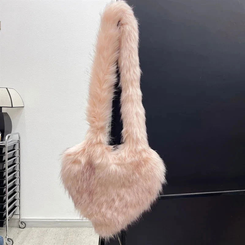 Fluffy Plush Winter Heart Handbags - ShopEbonyMonique