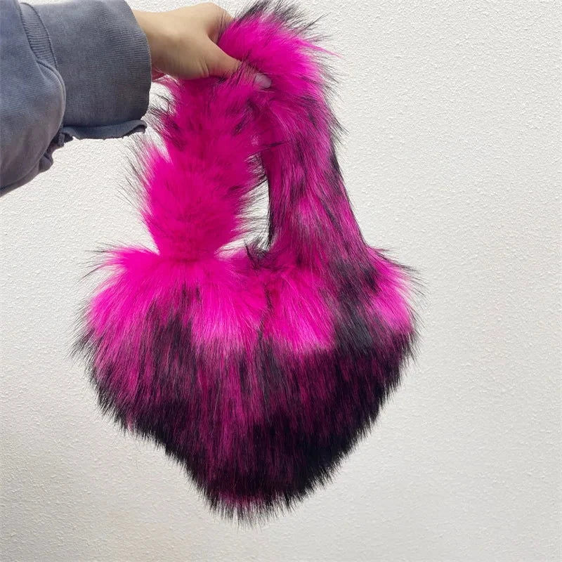 Fluffy Plush Winter Heart Handbags - ShopEbonyMonique