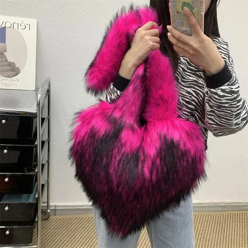 Fluffy Plush Winter Heart Handbags - ShopEbonyMonique