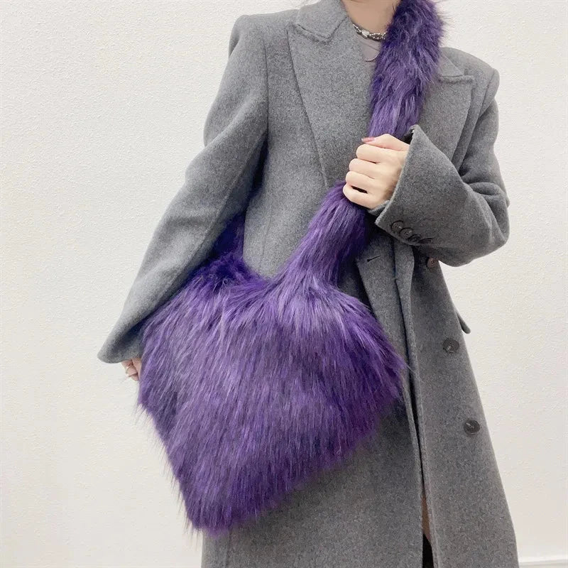 Fluffy Plush Winter Heart Handbags - ShopEbonyMonique
