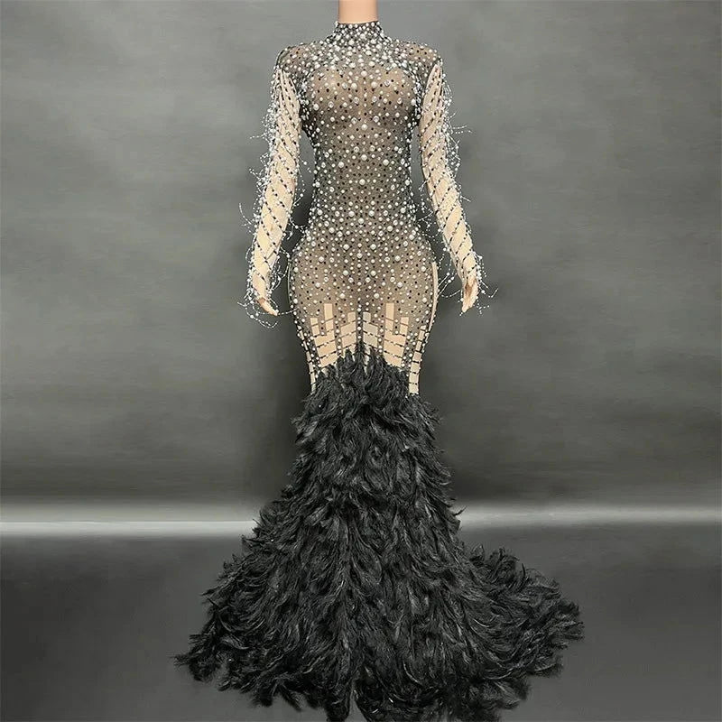 Fly Transparent Feather Long Dress - ShopEbonyMonique