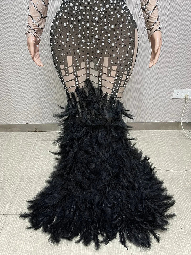 Fly Transparent Feather Long Dress - ShopEbonyMonique