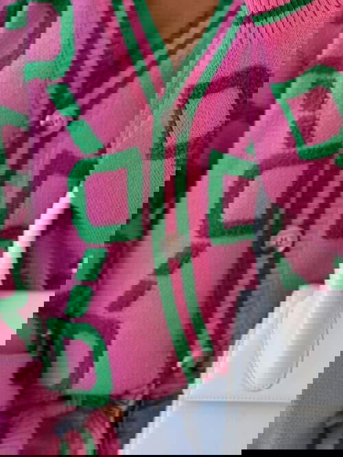 Geometric Dropped Shoulder Button Down Cardigan - ShopEbonyMonique