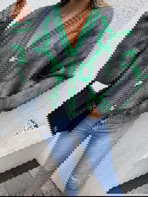 Geometric Dropped Shoulder Button Down Cardigan - ShopEbonyMonique