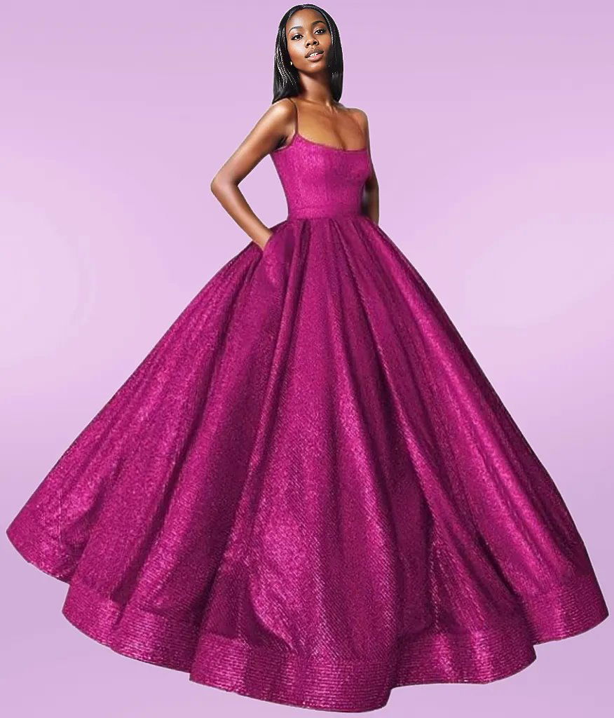 Glitter Satin Ball Gown with Pockets - ShopEbonyMonique