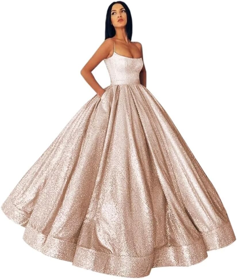 Glitter Satin Ball Gown with Pockets - ShopEbonyMonique
