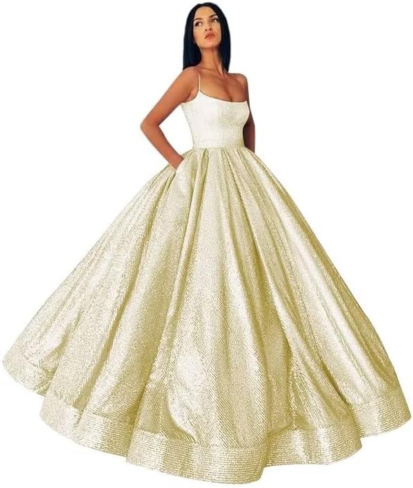 Glitter Satin Ball Gown with Pockets - ShopEbonyMonique