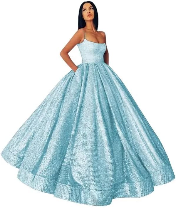 Glitter Satin Ball Gown with Pockets - ShopEbonyMonique