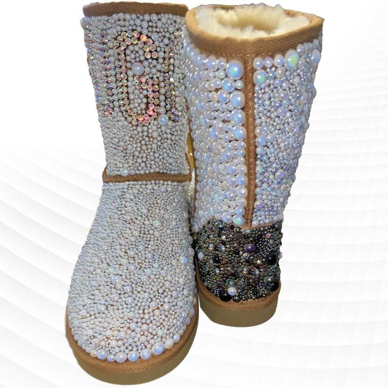 Handmade Pearl Medium Long Boots - ShopEbonyMonique