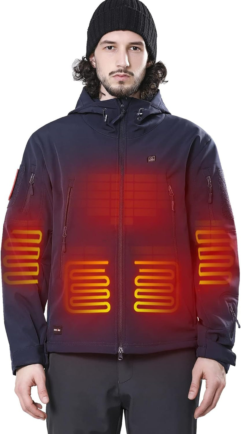 Heated Jacket for Men with 12V Battery Pack Winter Outdoor Soft Shell Electric Heating Coat - ShopEbonyMonique
