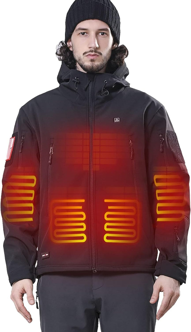 Heated Jacket for Men with 12V Battery Pack Winter Outdoor Soft Shell Electric Heating Coat - ShopEbonyMonique