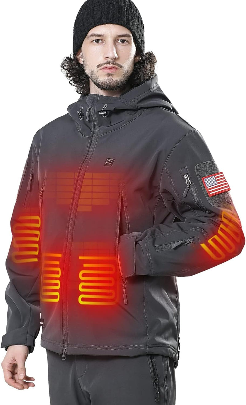 Heated Jacket for Men with 12V Battery Pack Winter Outdoor Soft Shell Electric Heating Coat - ShopEbonyMonique