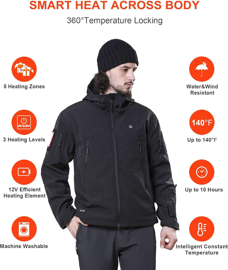 Heated Jacket for Men with 12V Battery Pack Winter Outdoor Soft Shell Electric Heating Coat - ShopEbonyMonique