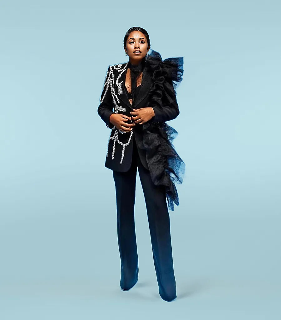 Luxury Blazer+Straight Pants 2 Pieces Crystal Tulle Set - ShopEbonyMonique