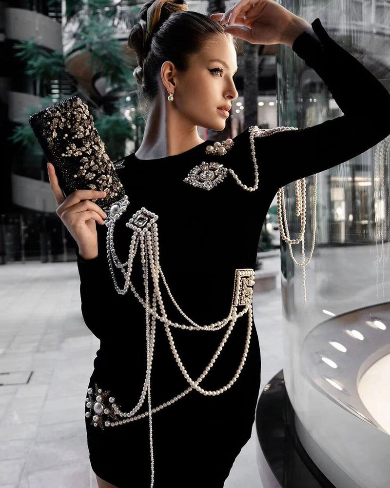 Luxury Beaded Chain Mini Dress - ShopEbonyMonique