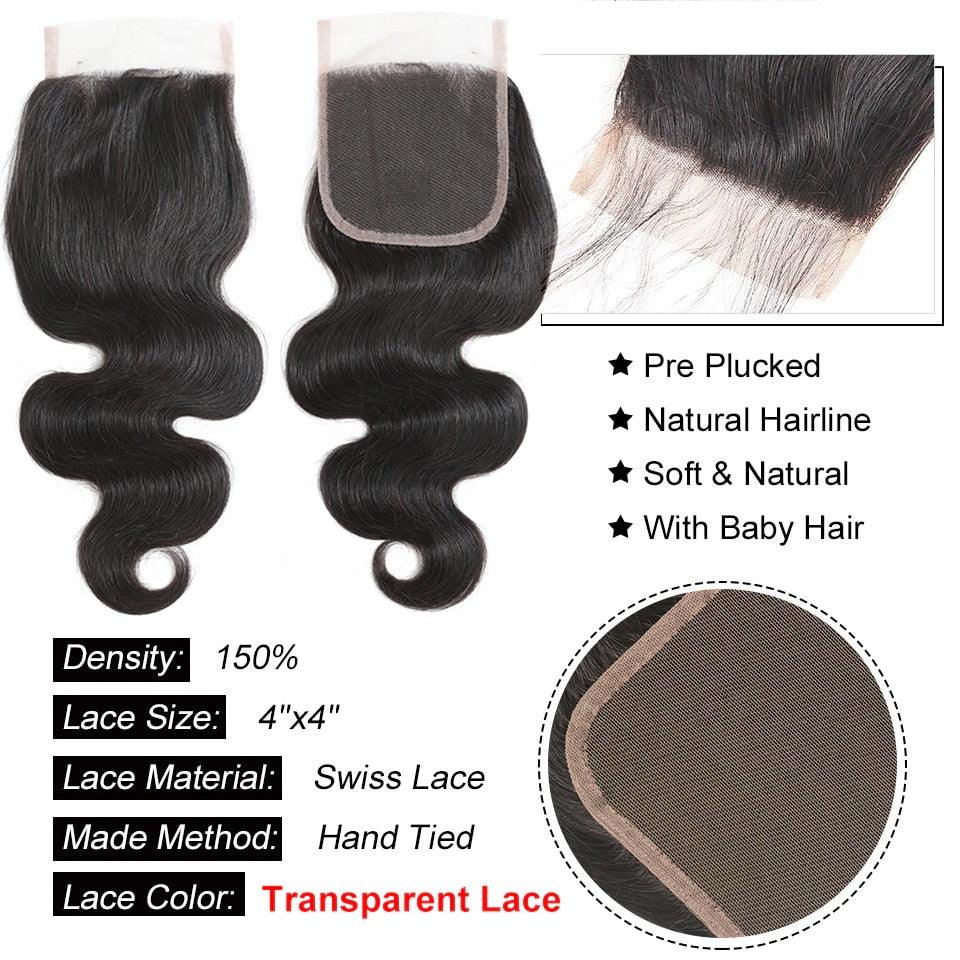 Malaysian Body Wave Lace Frontal Closure With Bundles 100% Human Hair - ShopEbonyMonique