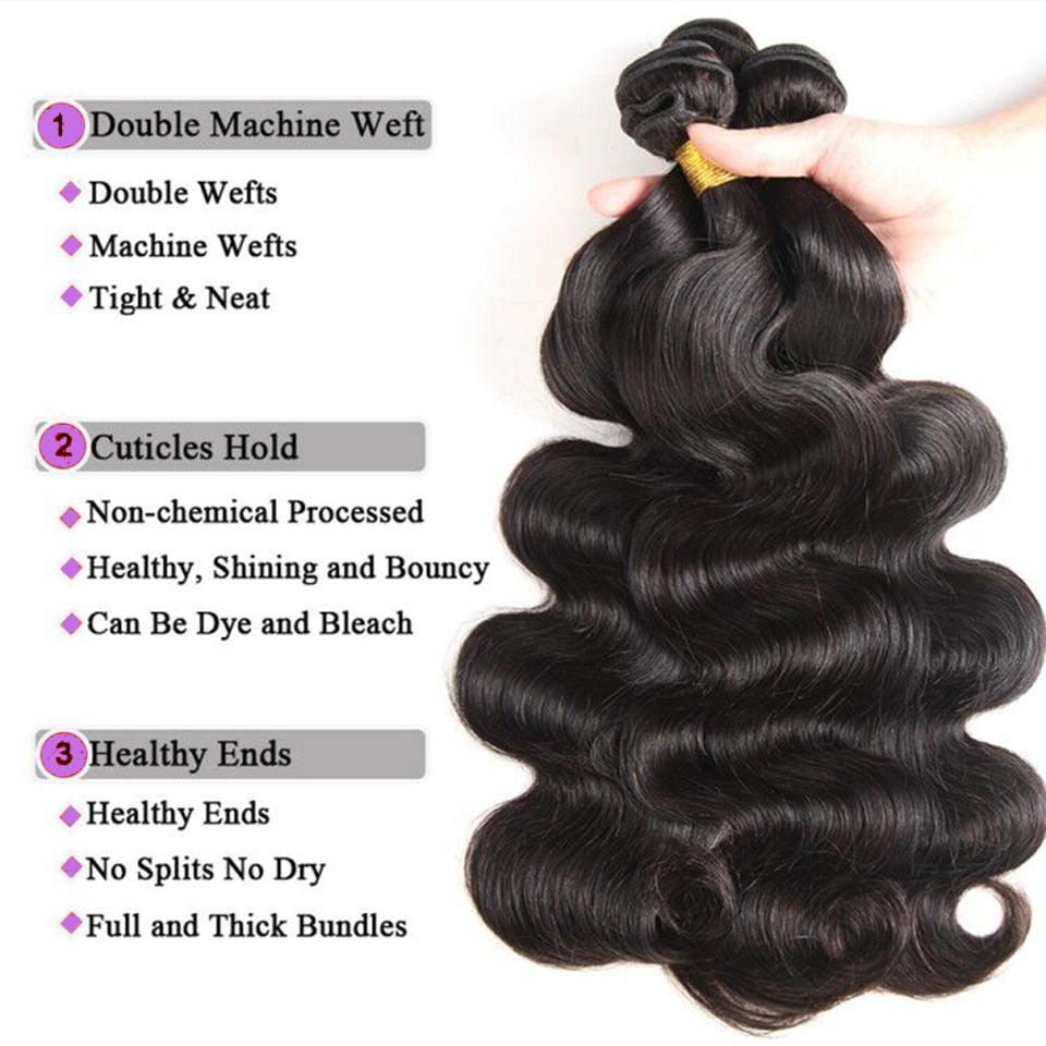 Malaysian Body Wave Lace Frontal Closure With Bundles 100% Human Hair - ShopEbonyMonique
