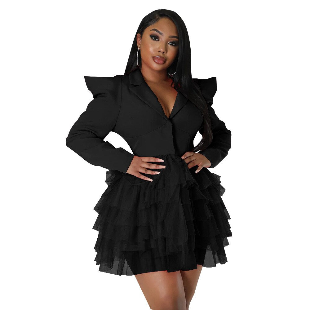 Mesh Blazer Patchwork Mini Dress - ShopEbonyMonique