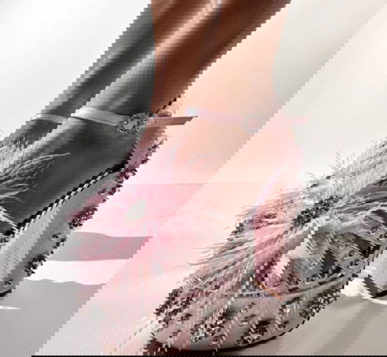 New Rhinestone Hairy Platform Sandals - ShopEbonyMonique