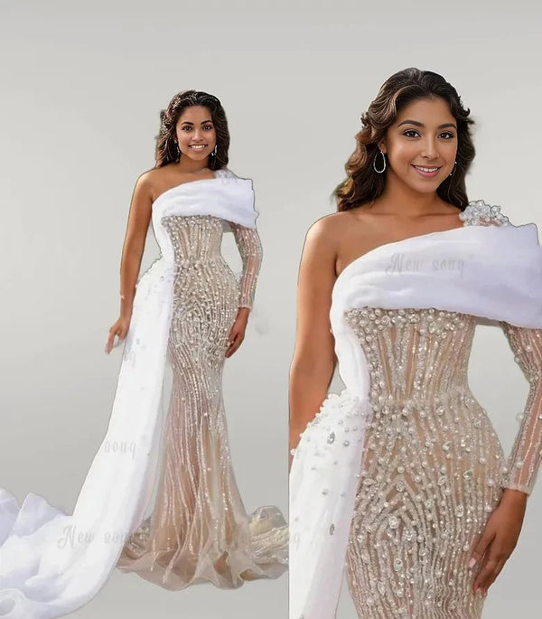 Pearls Beaded  Off the Shoulder Dress - ShopEbonyMonique