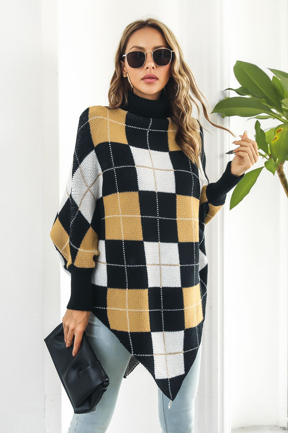 Plaid Turtleneck  Poncho - ShopEbonyMonique