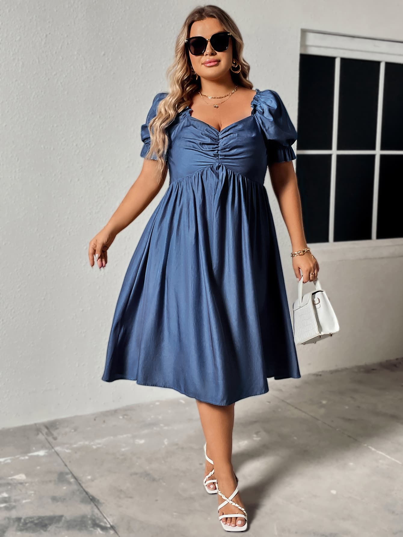 Plus Size Ruched Sweetheart Neck Dress - ShopEbonyMonique