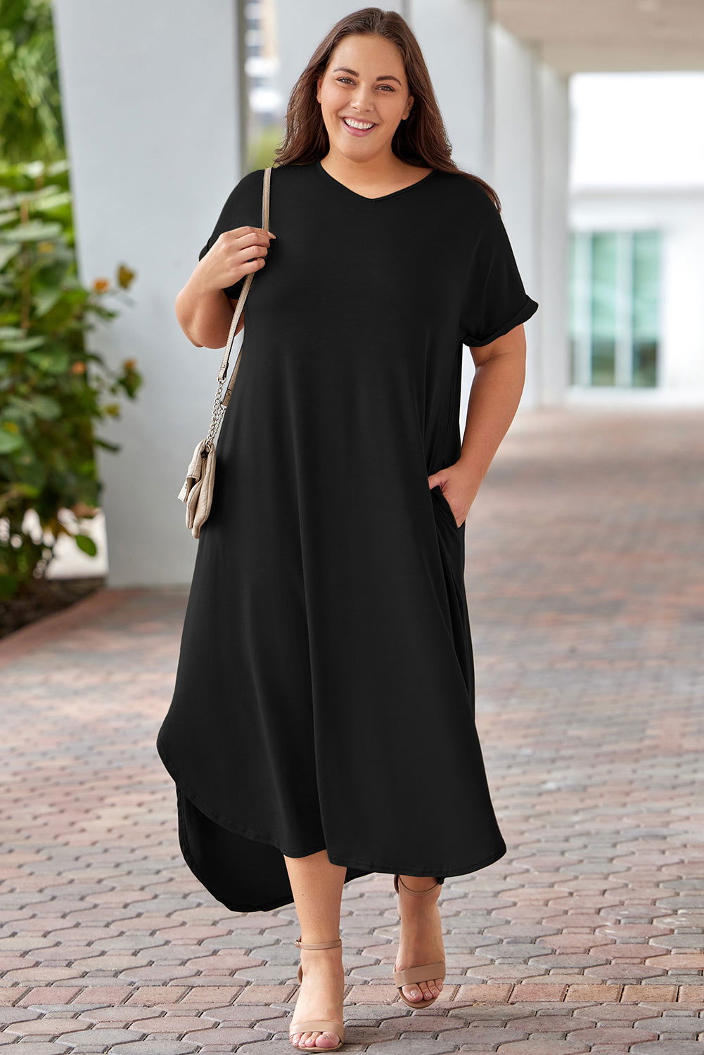 Plus V-Neck  Maxi Dress - ShopEbonyMonique
