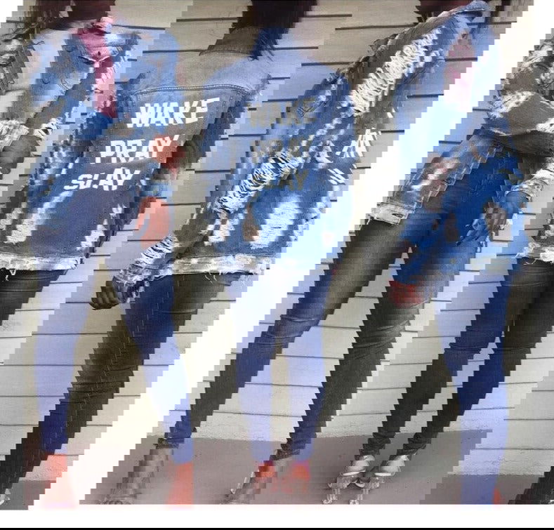 Pray Frayed Ripped Denim Jackets - ShopEbonyMonique