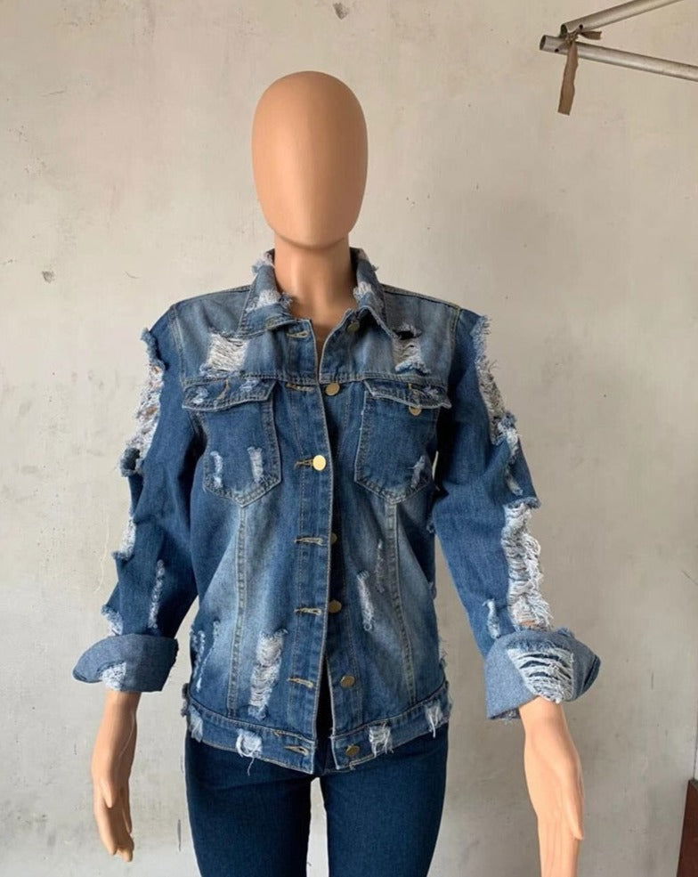 Pray Frayed Ripped Denim Jackets - ShopEbonyMonique