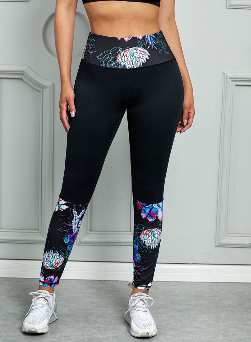 Printed Wide Waistband Active Leggings - ShopEbonyMonique