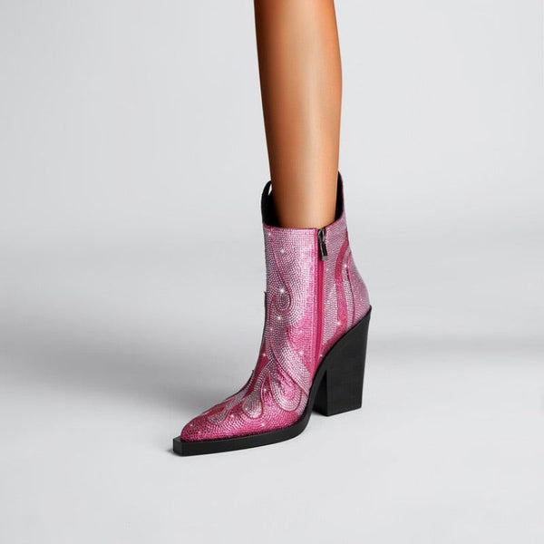 Rhinestone Cowgirl Flame Ankle Boots - ShopEbonyMonique