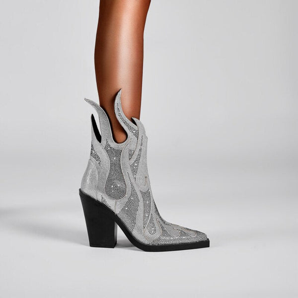 Rhinestone Cowgirl Flame Ankle Boots - ShopEbonyMonique
