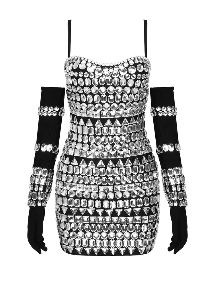 Rhinestone Embroidered Mini Dress - ShopEbonyMonique