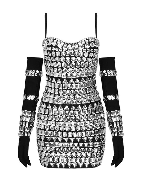 Rhinestone Embroidered Mini Dress - ShopEbonyMonique