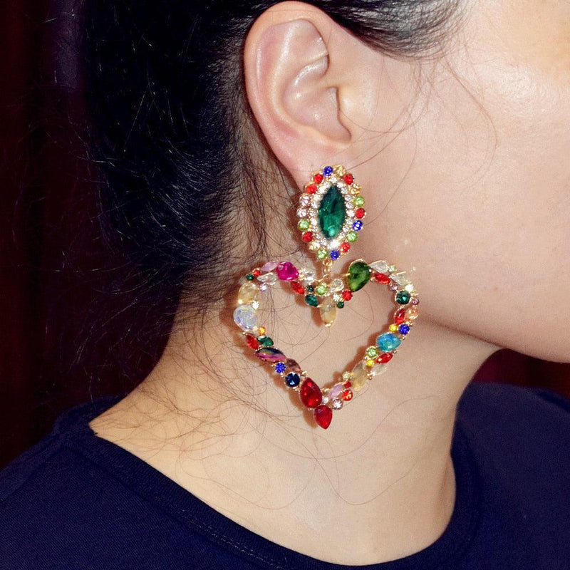 Rhinestone Heart Pendant  Earrings - ShopEbonyMonique