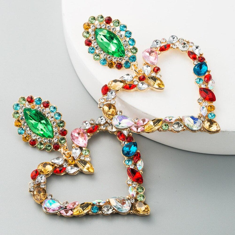 Rhinestone Heart Pendant  Earrings - ShopEbonyMonique