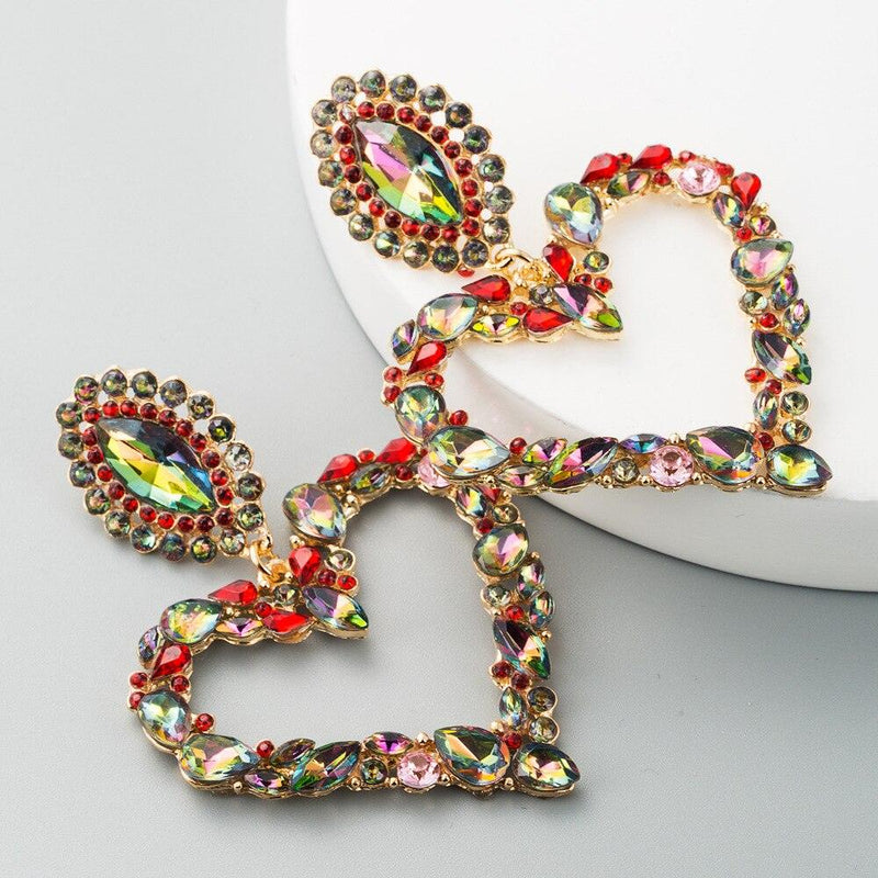 Rhinestone Heart Pendant  Earrings - ShopEbonyMonique