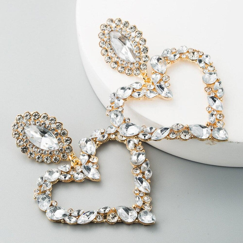 Rhinestone Heart Pendant  Earrings - ShopEbonyMonique