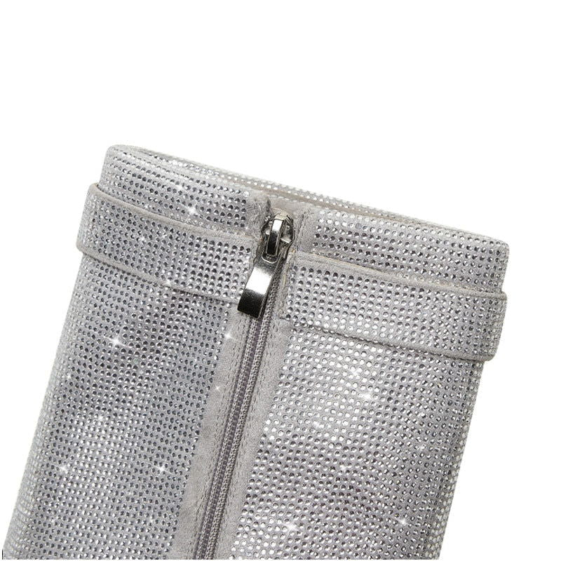 Rhinestones Lock  Open Toe Boots - ShopEbonyMonique