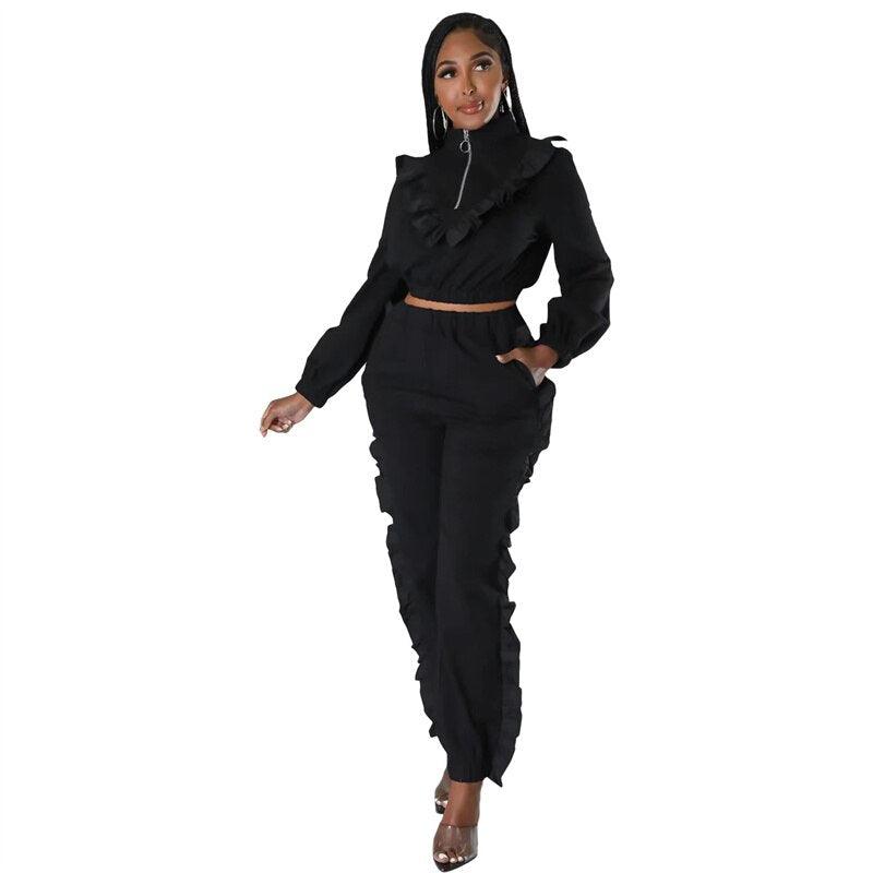 Ruffle Active Wear Two Piece Outfit - ShopEbonyMonique