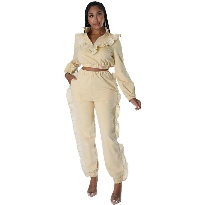 Ruffle Active Wear Two Piece Outfit - ShopEbonyMonique