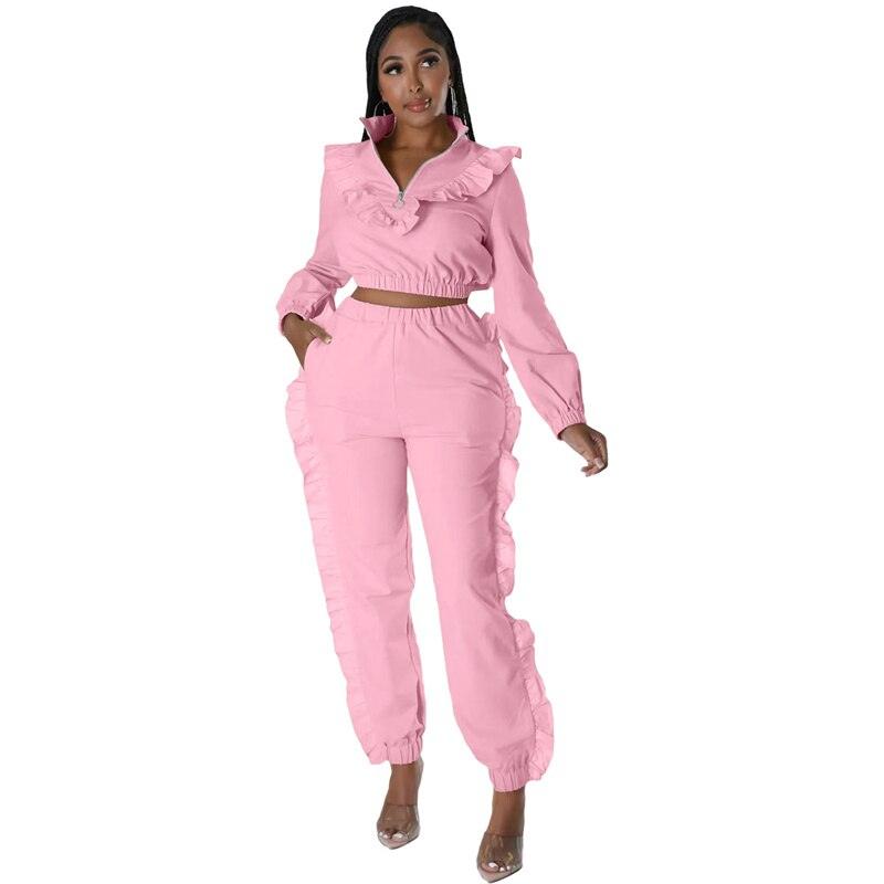 Ruffle Active Wear Two Piece Outfit - ShopEbonyMonique