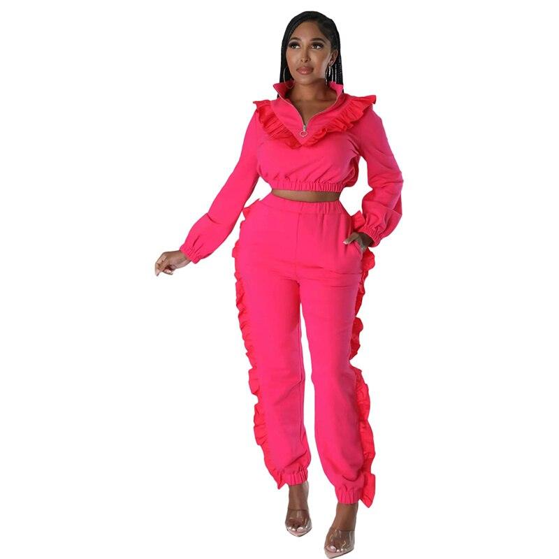 Ruffle Active Wear Two Piece Outfit - ShopEbonyMonique