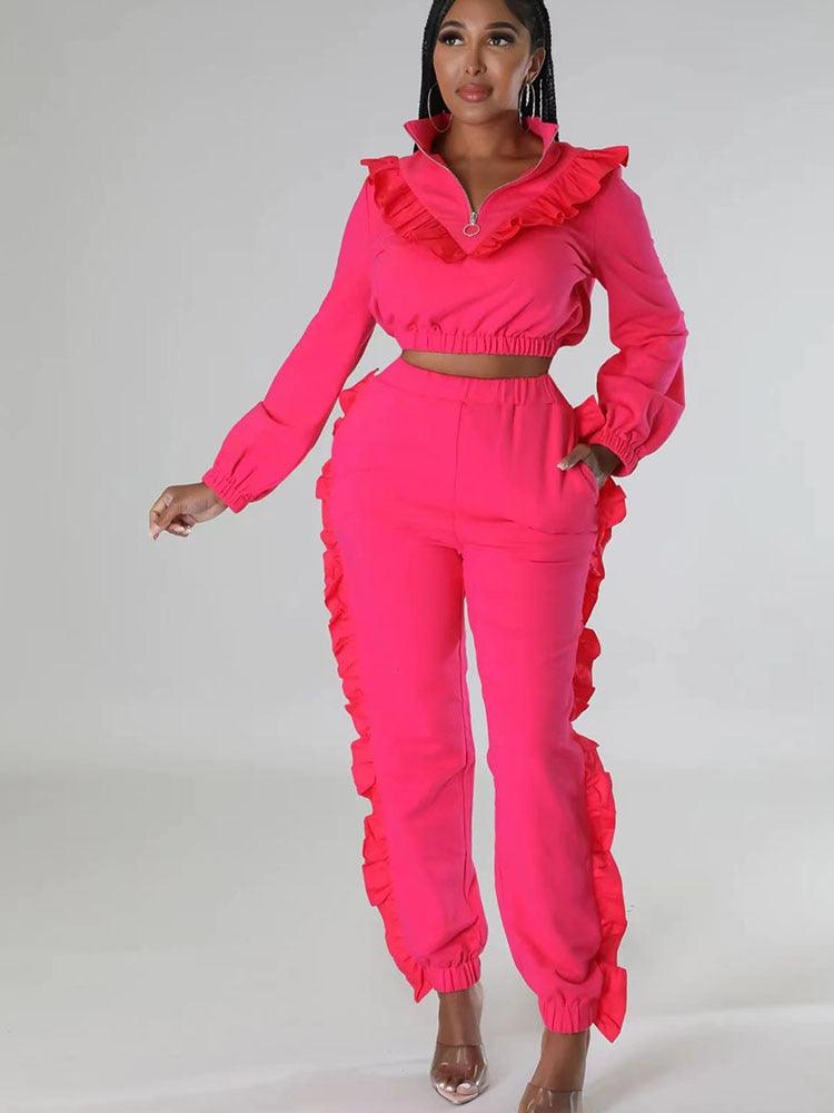 Ruffle Active Wear Two Piece Outfit - ShopEbonyMonique